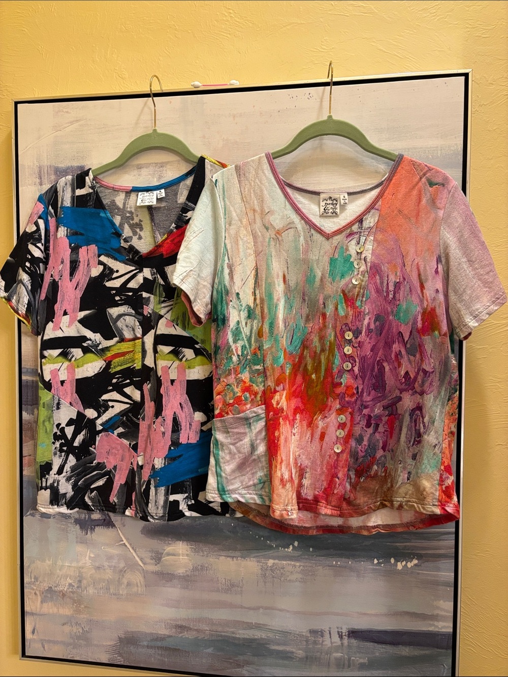 Two Parsley & Sage Short-Sleeve Top - Multicolor Paint-Effect